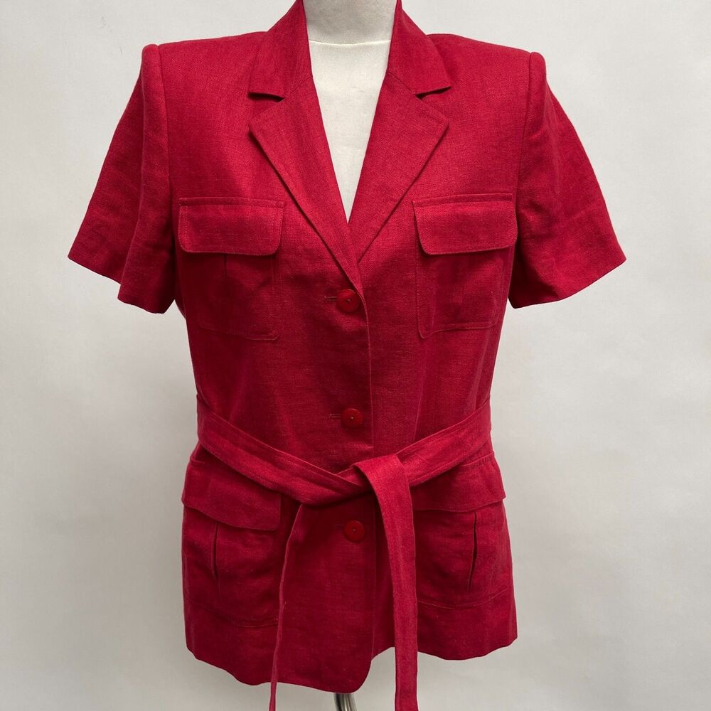 Style & Co. Collection Women's Jacket Top Size 10 Red 100% Linen‎ Short Sleeve